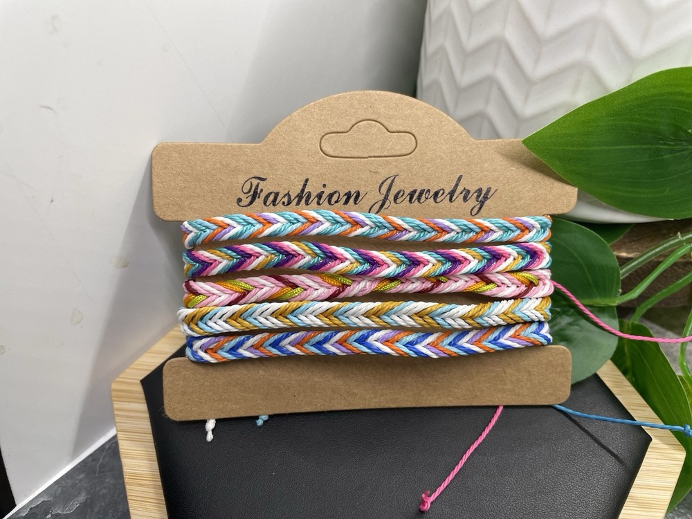 5 PC Braided Bracelet Stackable Adjustable Tie Free Ship B5227