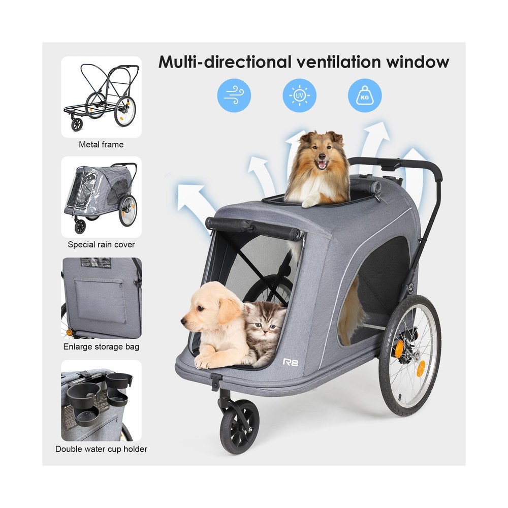 R8 Extra Large Foldable Pet Stroller, Dog Stroller & Pet Trailer for Large Do...