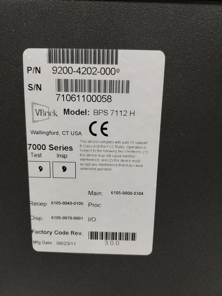 VBrick 7112H 7000 Series Network Video Appliance Encoder PARTS ONLY!!!