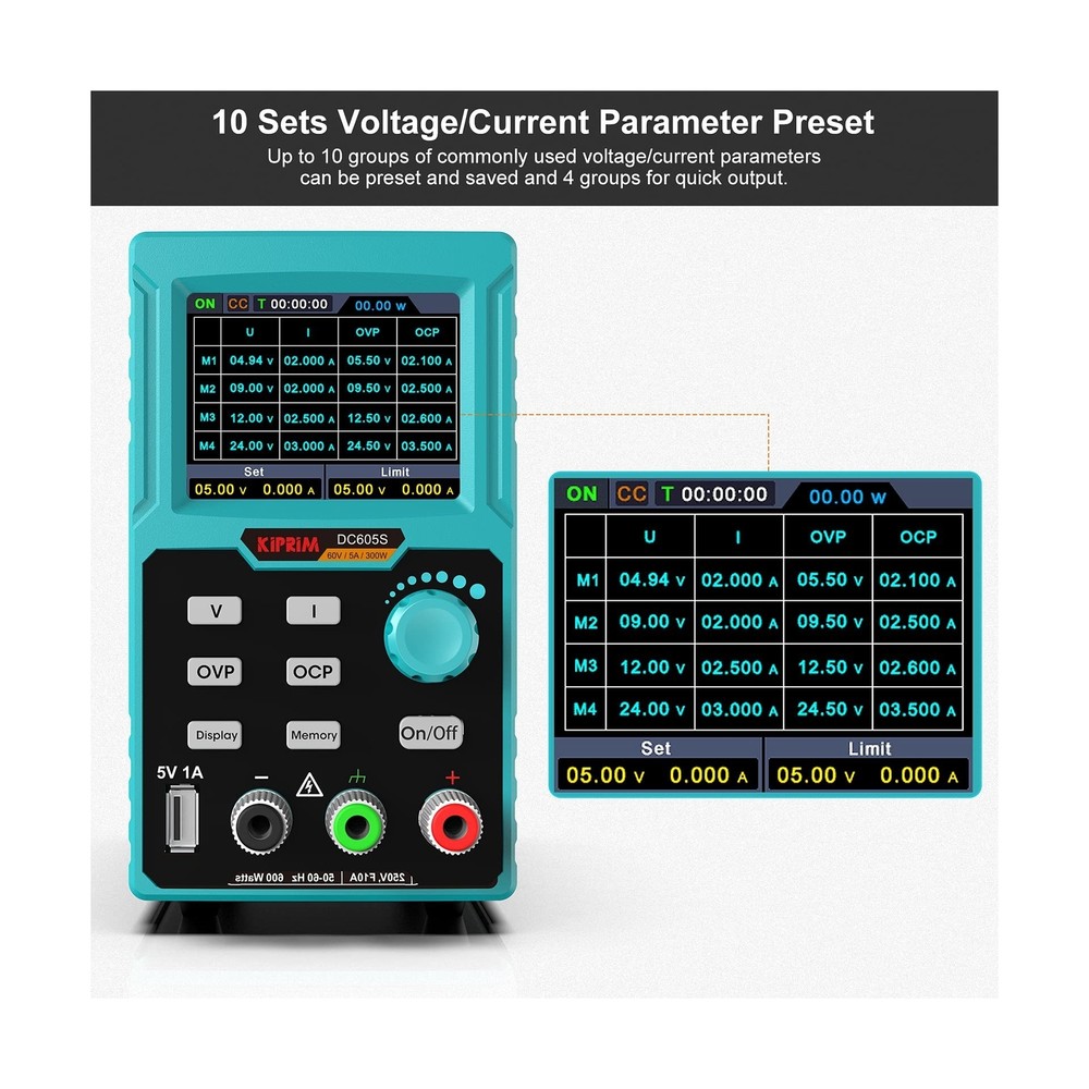 Programmable DC Power Supply (0-60 V 0-5 A) 110V Input High Precision 4-Digit...