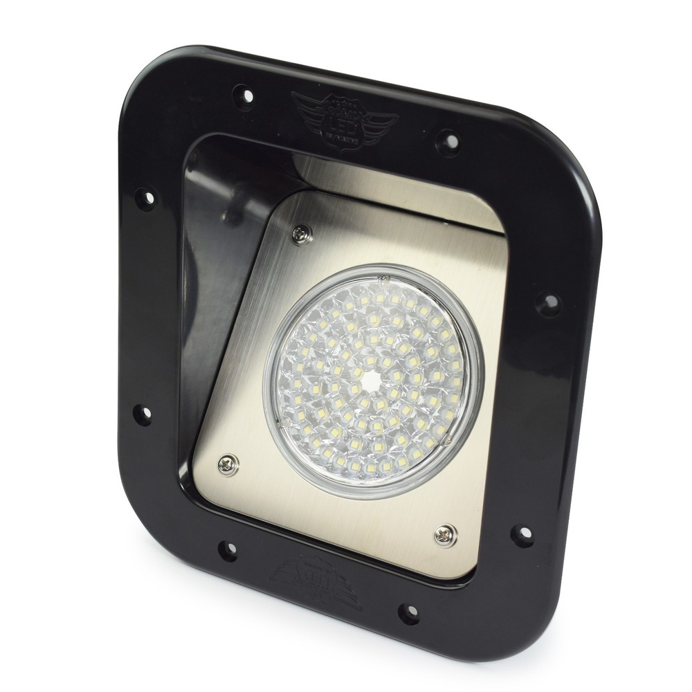 RV LED Porch Flood Light rectangle clear lens camper RV trailer Black exterior B