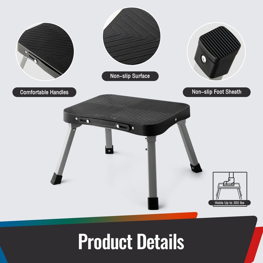 11" Folding Step Stool, Non-Slip 16x12 Large Platform, Portable Compact Sturd...