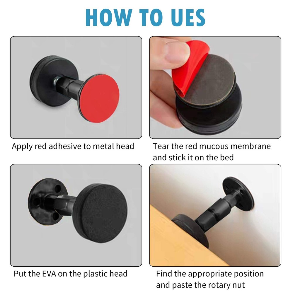Neatbuddy 4PCS Black Adjustable Bed Frame Anti-Shake Tool, Headboard Stoppers...