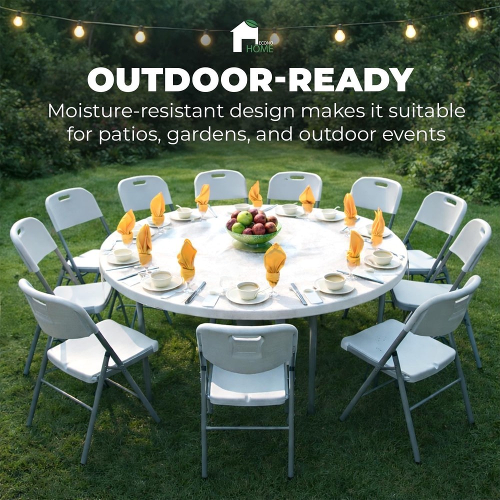 EconoHome 4 Ft Round Portable Folding Table White