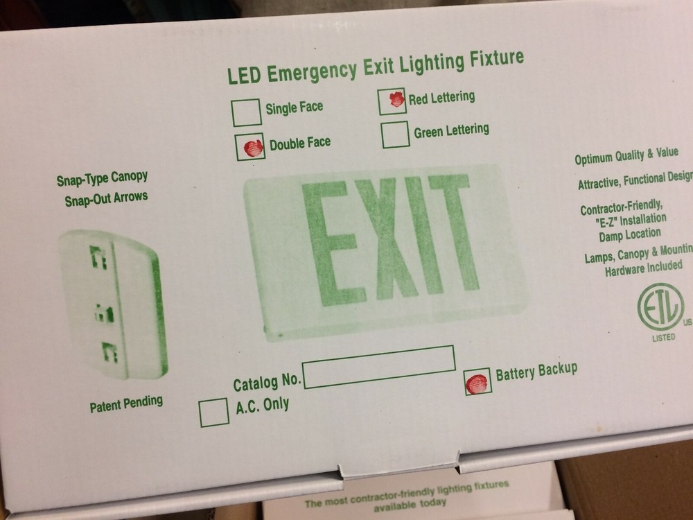Energy Efficient Compact LED Exit Sign Damp Locations AC & DC Battery Backup