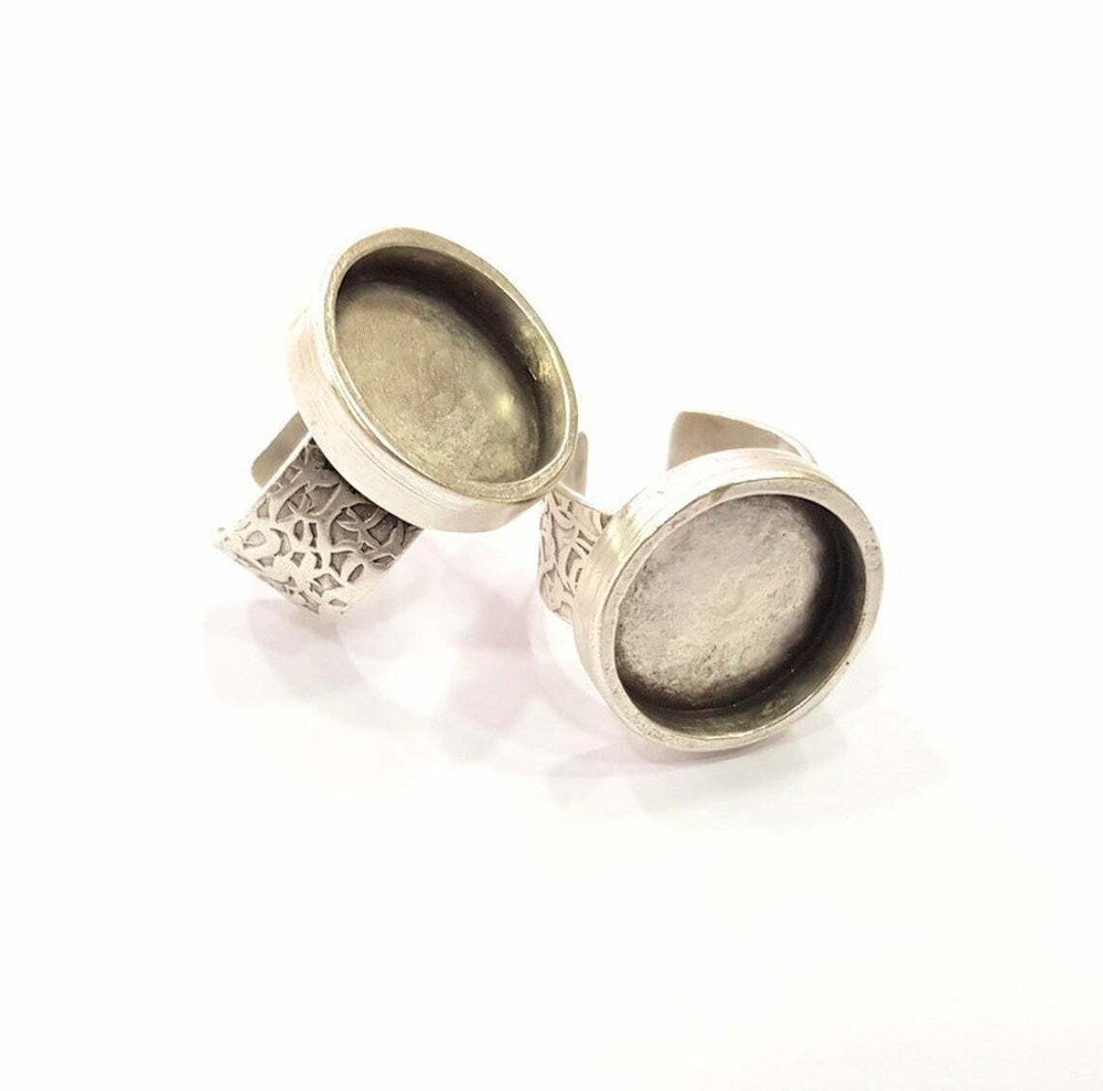 Round Ring Blank Base Bezel Setting Antique Silver Brass Adjustable G15461