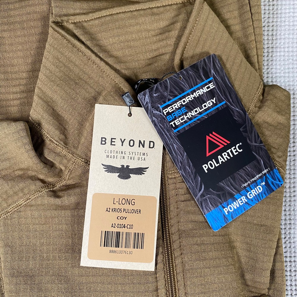 Beyond A2 Krios Crew Pullover Grid Fleece Polartec Power Grid Coyote LARGE LONG