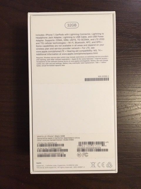 Apple iPhone 7 32 GB Black Empty Box, Tray, Insert ONLY