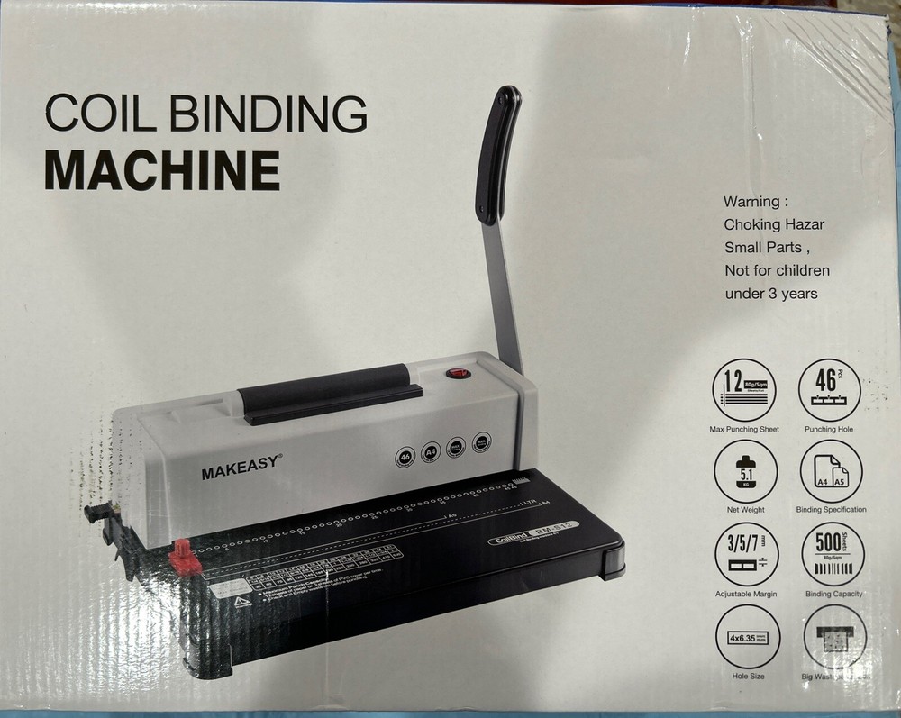 MAKEASY Coil Spiral Binding Machine - Manual Hole Punch - Electric Coil Inserter