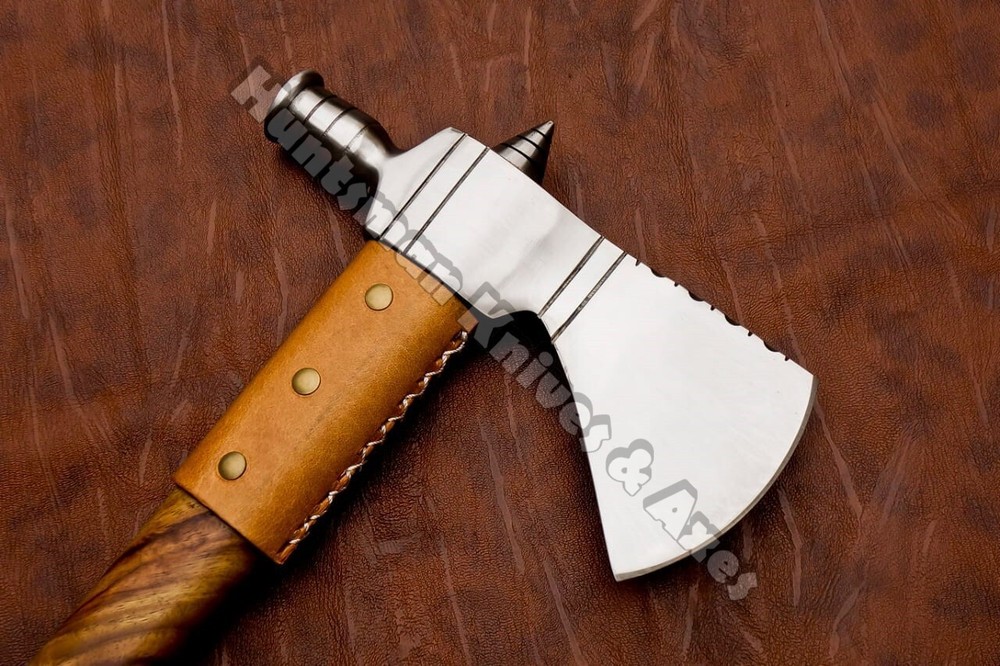Forged Damascus Steel American Native functional Smoke pipe Tomahawk ( pole Axe)