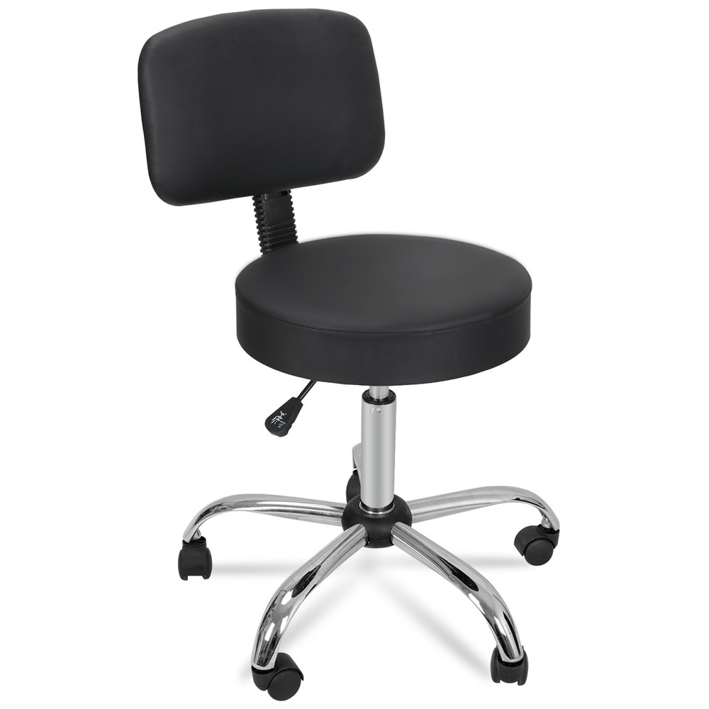 Rolling Adjustable Spa Salon Stool with Backrest Pneumatic Black