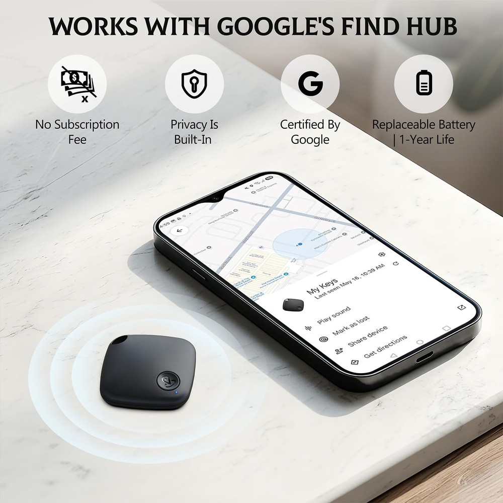 Air Tags-4 Pack Android【Google MFG Certified】, Tag Mini, Android Black