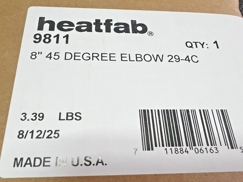 Heat-Fab 8" Saf-T Vent EZ Seal 45 Degree Elbow 29-4c 9811 Stainless Steel NEW