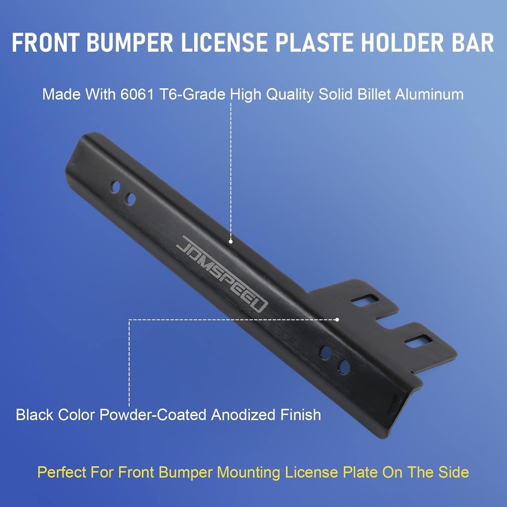 Black Front Bumper License Plate Mount Bracket Relocator Holder Bar