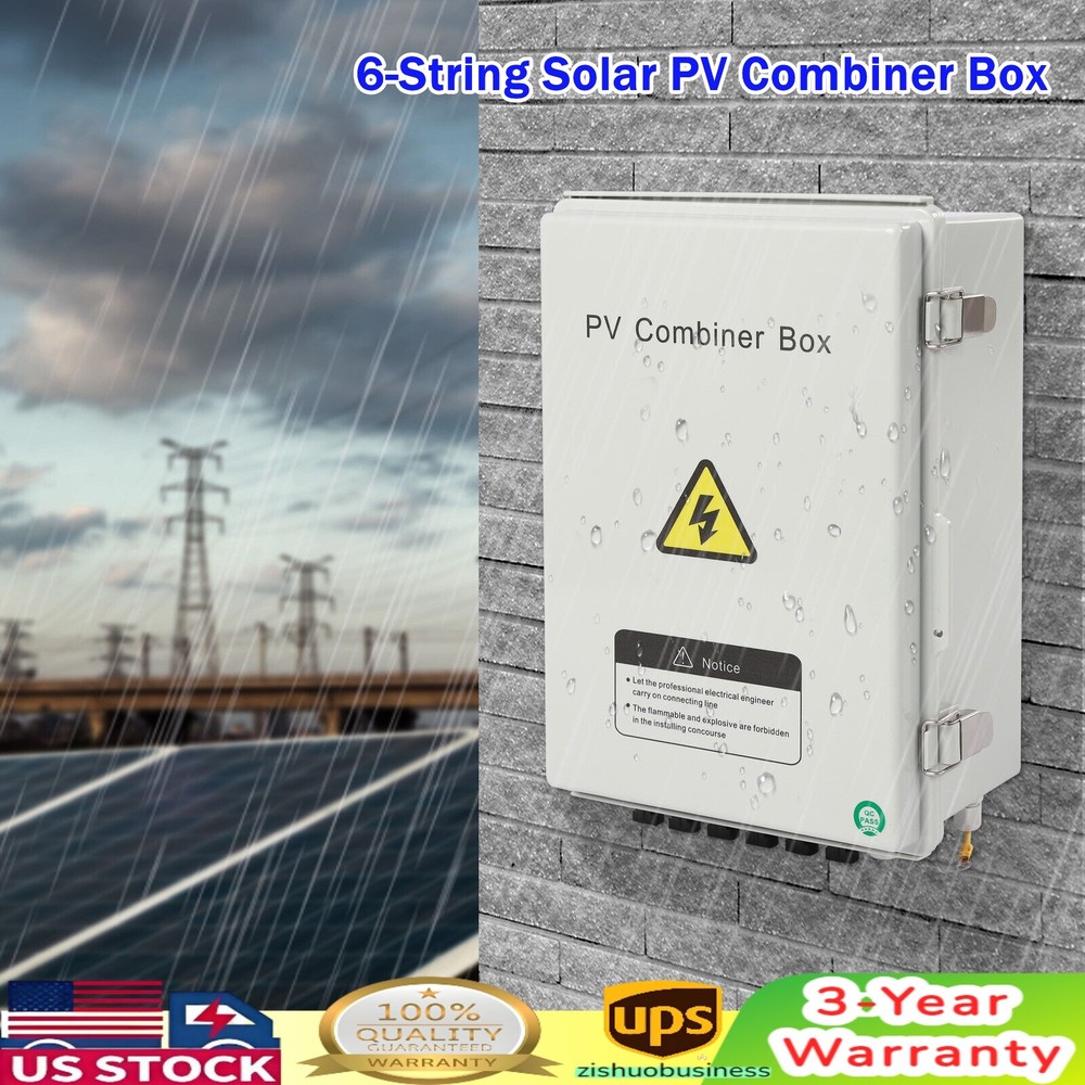 6 String Solar PV Combiner Box 15A Circuit Breaker for Solar Panel Plastic