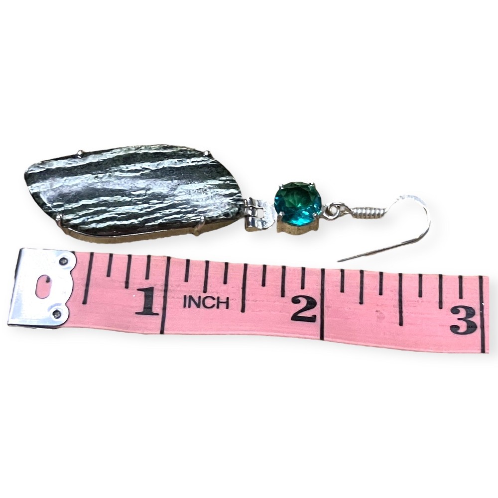 Boho Dangle Statement Rhinestone Acrylic & Silver Tone Teal Green 2.52" Earrings