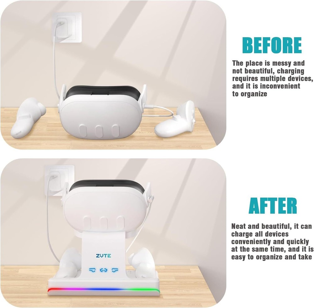 For Meta Quest 3 VR Headset Controller Charging Dock Charger Stand Station ABS