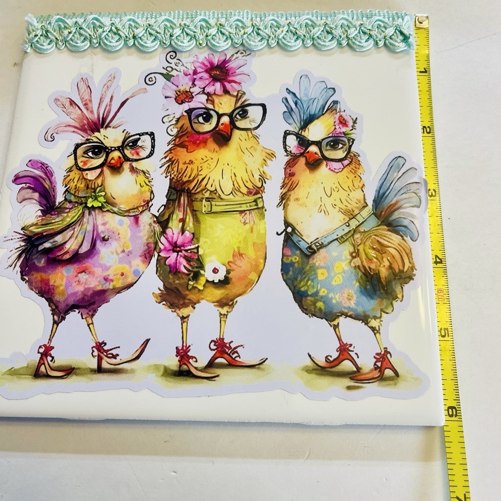 Fancy Classy Chickens Decorative Tile Or Wall Art Hand Made