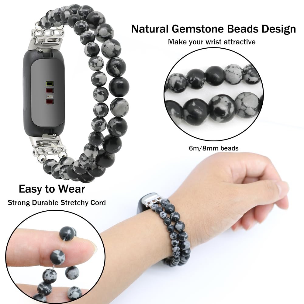 Beaded Gemstone Bracelets for Fitbit Inspire 3 - Adjustable Wristbands