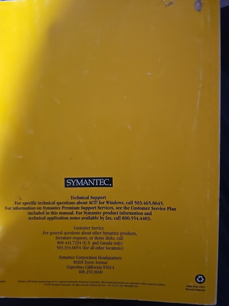 Vintage 1993 Symantec Act Version 2.0 For Windows