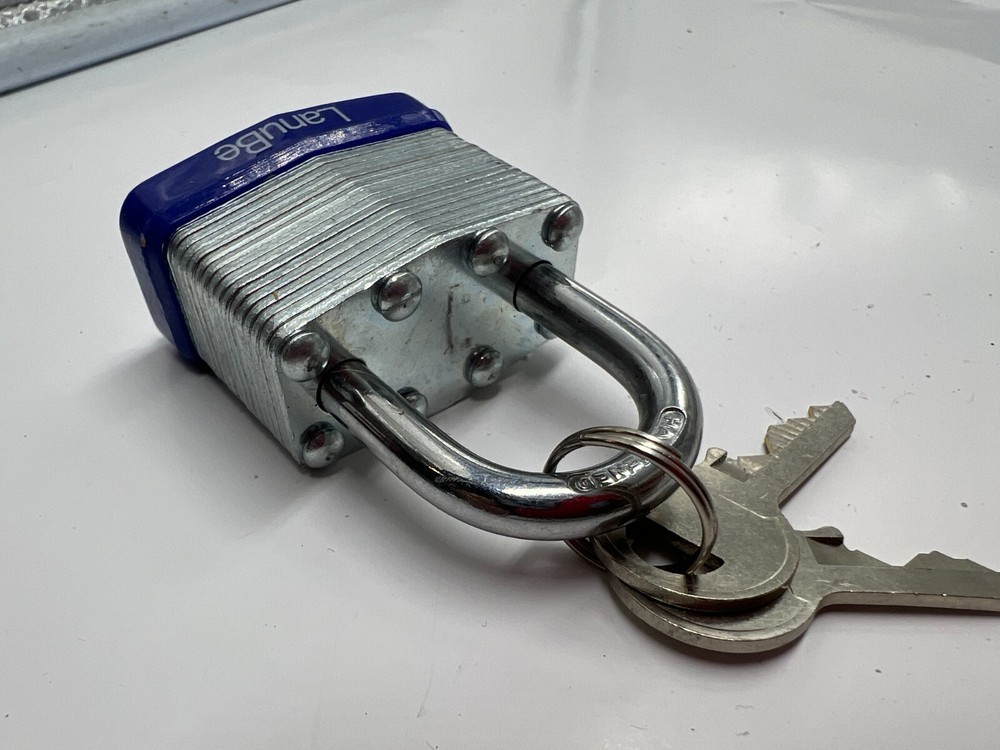 QTY 3 LanuBe Laminated Keyed Padlock 40mm Normal Shackle Blue Plastic Hoop