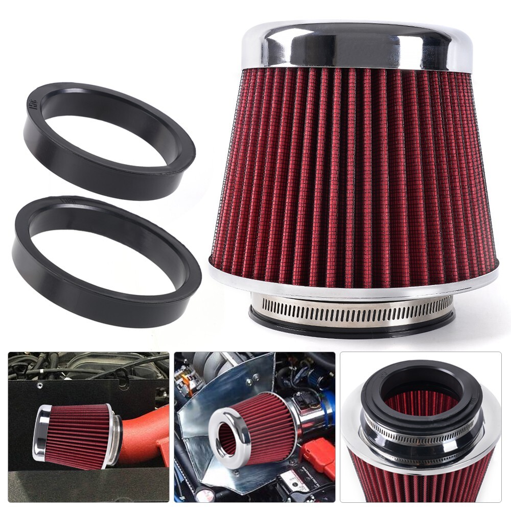 Red 3"/3.5"/4" High Flow Inlet Dry Air Filter Cold Air Intake Cone Replacement