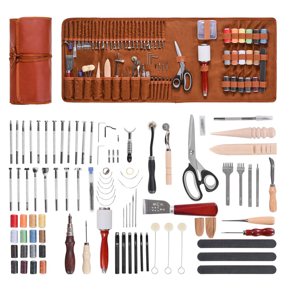 VEVOR Leather Working Tools Kit 92 PCS Engraving Punching Stamping Sewing Tools