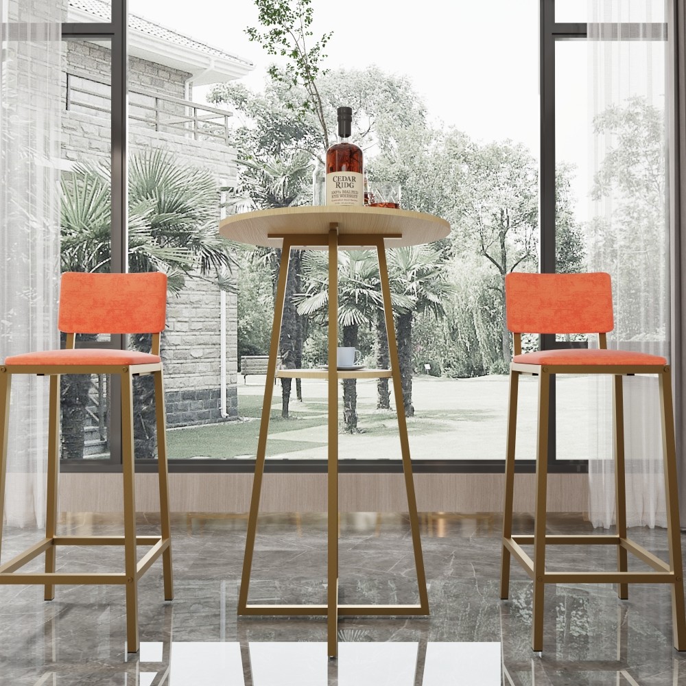 Bar Table And Chairs Three Piece Set Gold Frame Bar Table W Storage Function