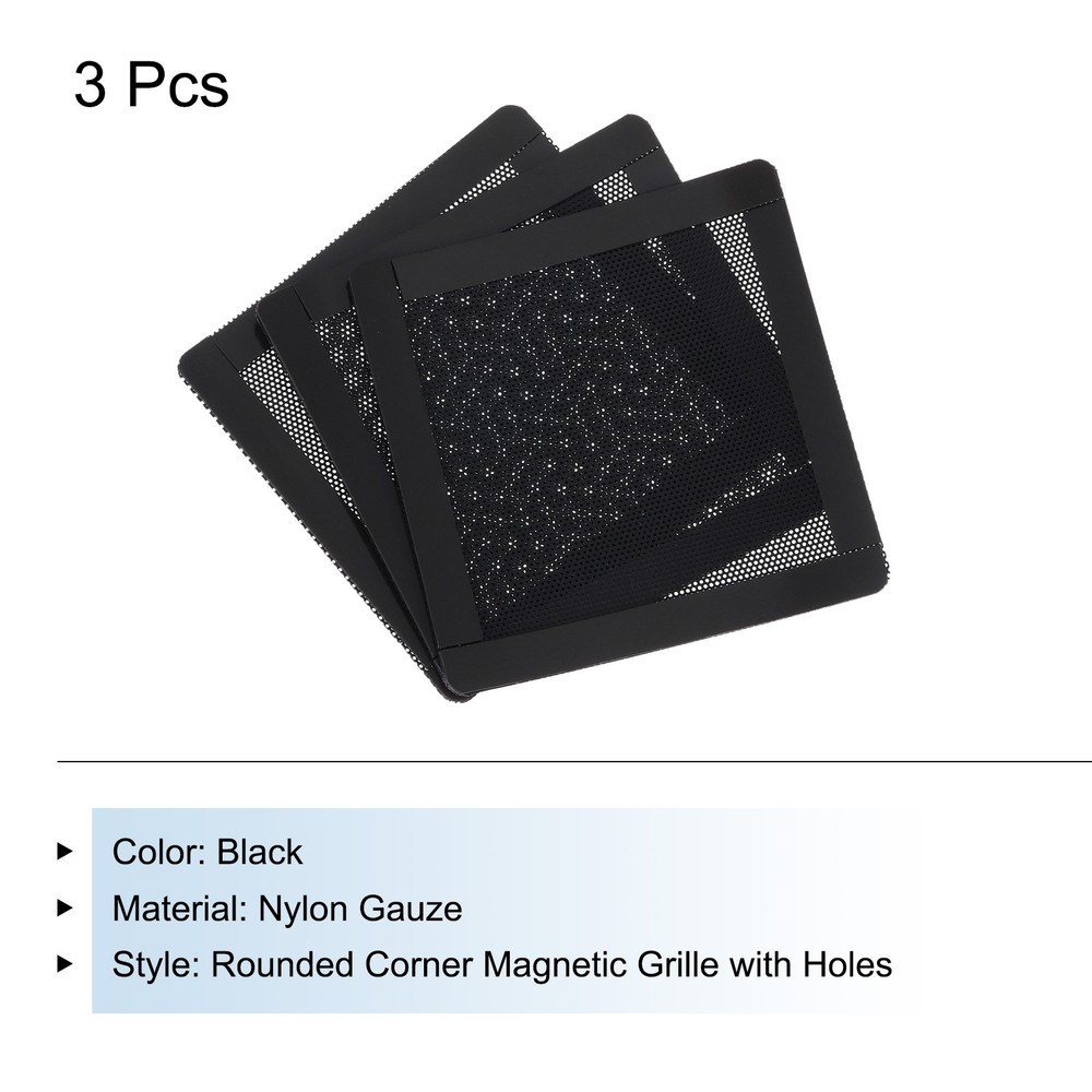 3PCS PC Dust Filter 100x100mm Magnetic Frame PVC Computer Cooler Mesh Black