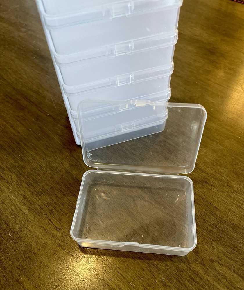 Stackable Storage Box, 6 Compartments, Small Rectangle, 8x4 in, Clear plastic