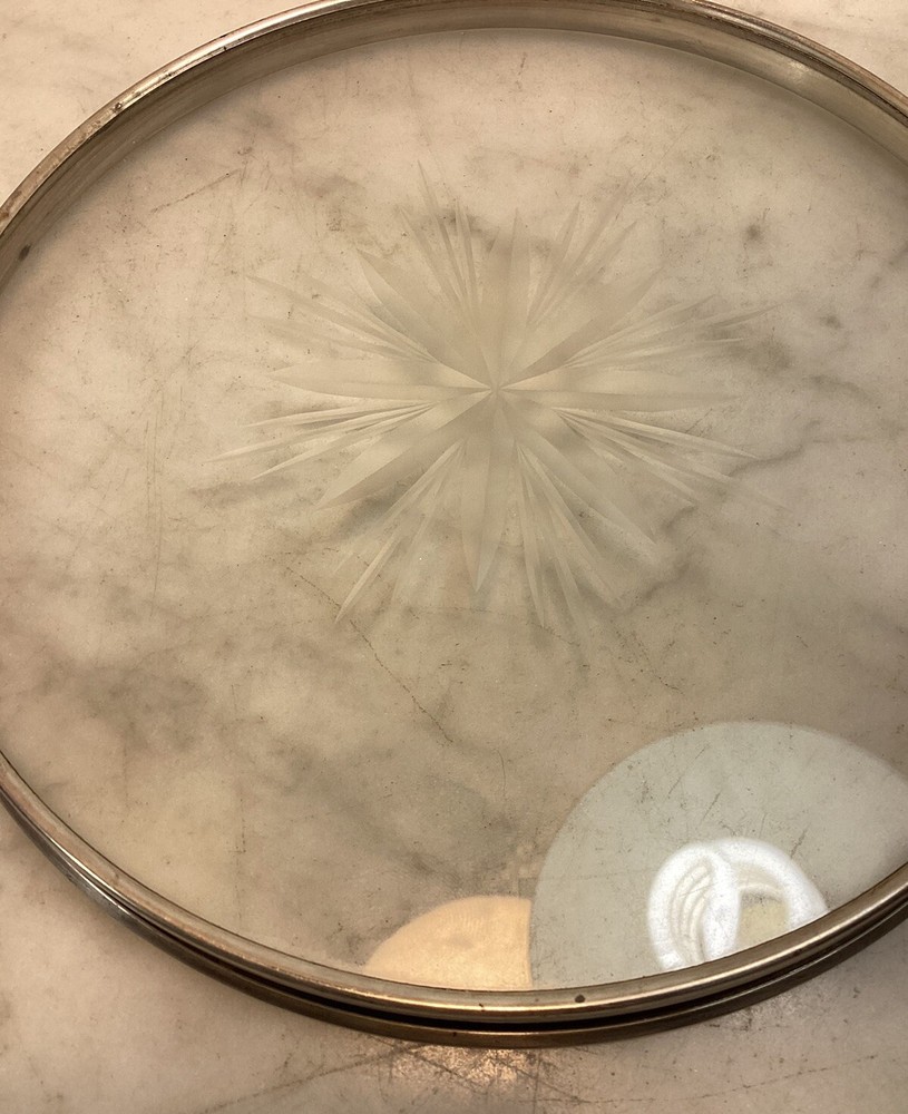 Vintage GORHAM Sterling Silver Glass Etched Cordial Tray
