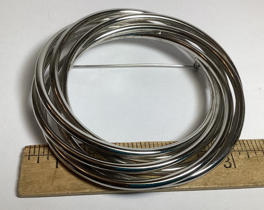LARGE VINTAGE SILVERTONE LAYERED CIRCLE BROOCH STATEMENT PIECE