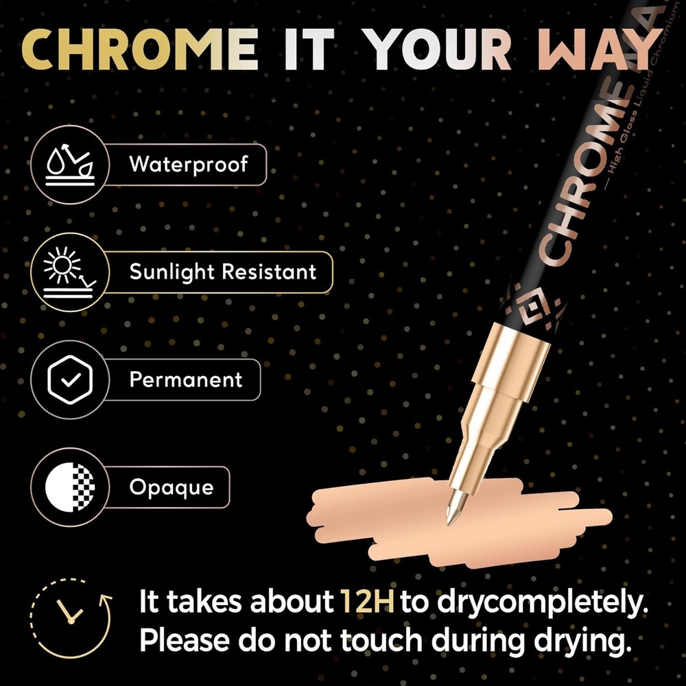 3Pcs Chrome Paint Markers, Permanent Mirror Liquid Pens for Plastic,...