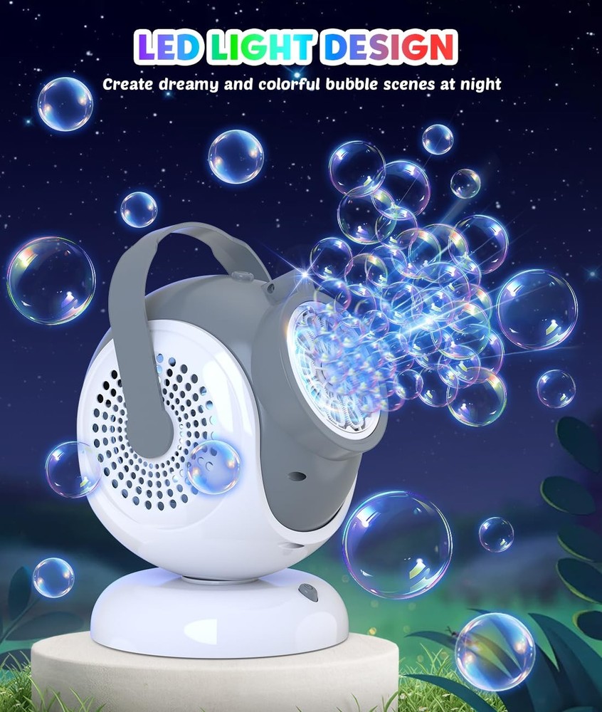 Rechargeable Bubble Machine - Auto 360° Rotation, 75° Tilt Range, 10 Large Wa...