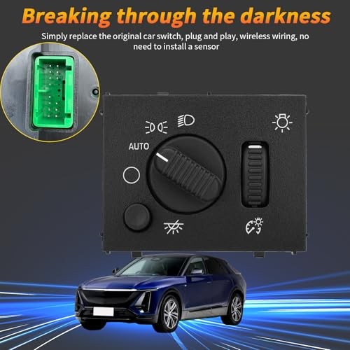 Headlight Dimmer Switch with Green LED Compatible for 2003-2007 Chevy