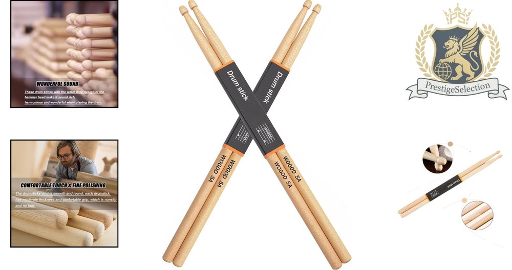 Two Pair Set of 5A Maple Drumsticks for Ultimate Drumming Performance