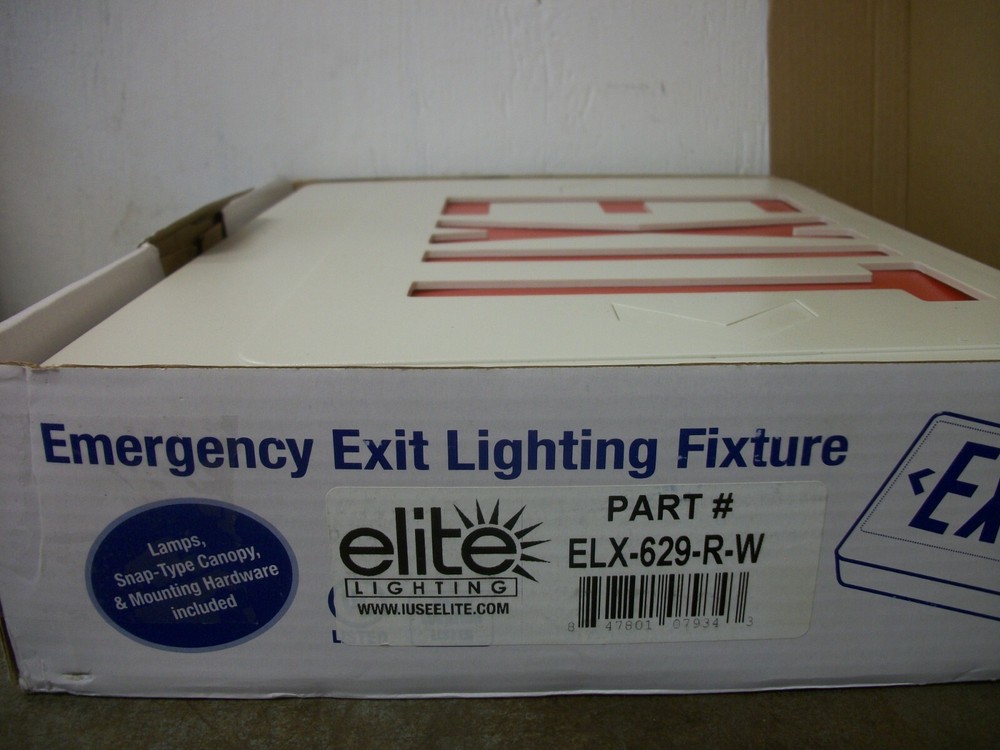 ELITE LED BATTERY BACKUP REMOTE CAPABLE EMERGENCY EXIT SIGN ELX-629-R-W NIB