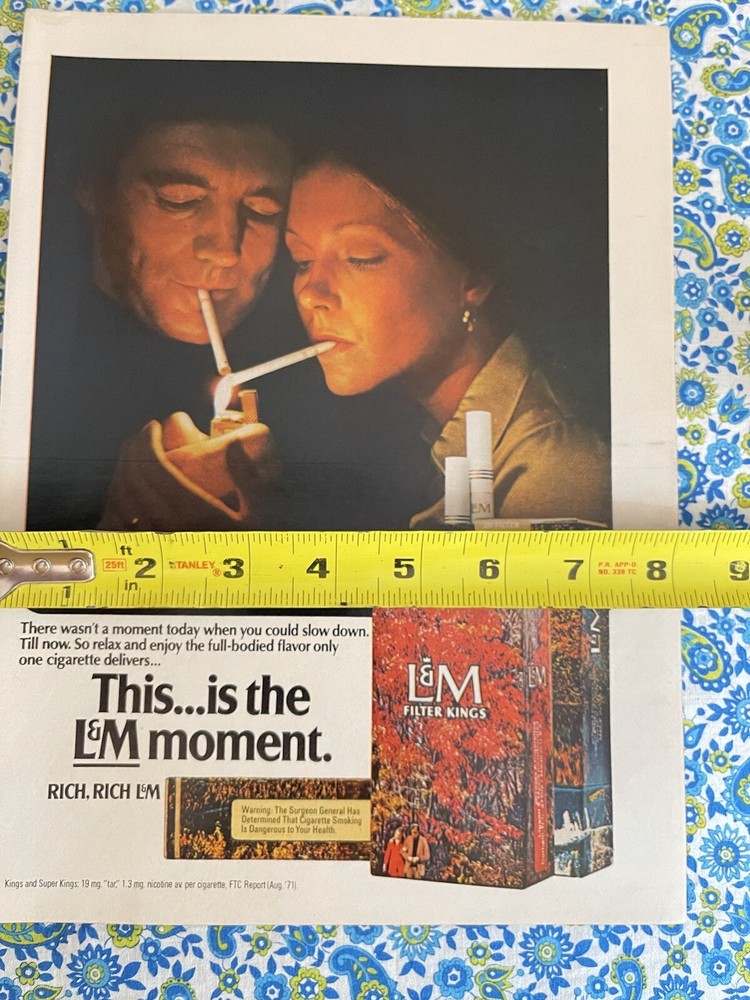 Vintage 1972 L &M Cigarettes Print Ad Couple Sharing Lighter