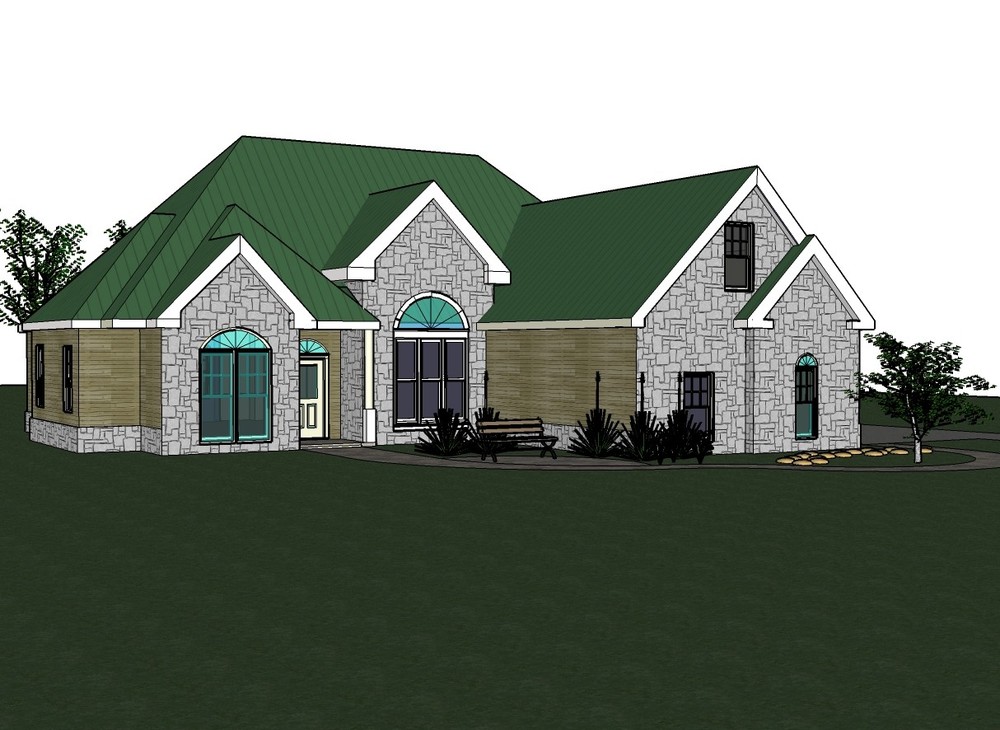 Amanda 1706G-5 part stone Home, House plan 3 bed room, 2 bath split plan in PDF