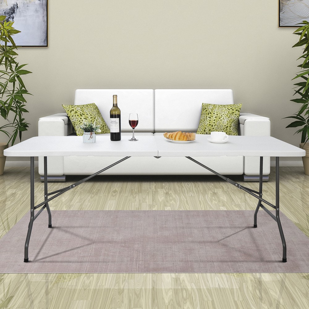 2X 6' Folding Table Plastic Fold-in-Half Picnic Table w/ Handle Rectangular