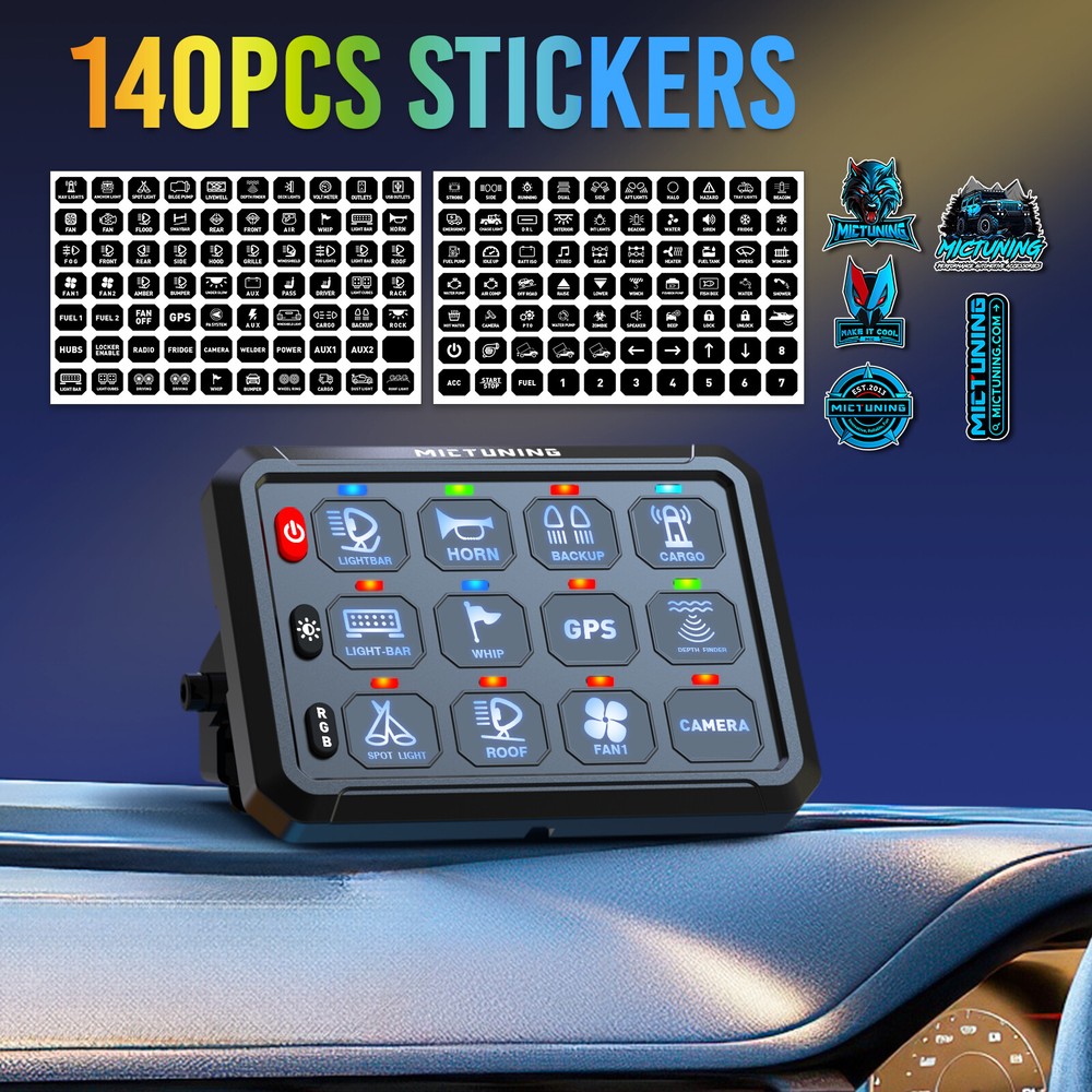 MICTUNING P1B RGB 12 Gang Switch Panel, Momentary Strobe Flash Pulsed Switch Pod