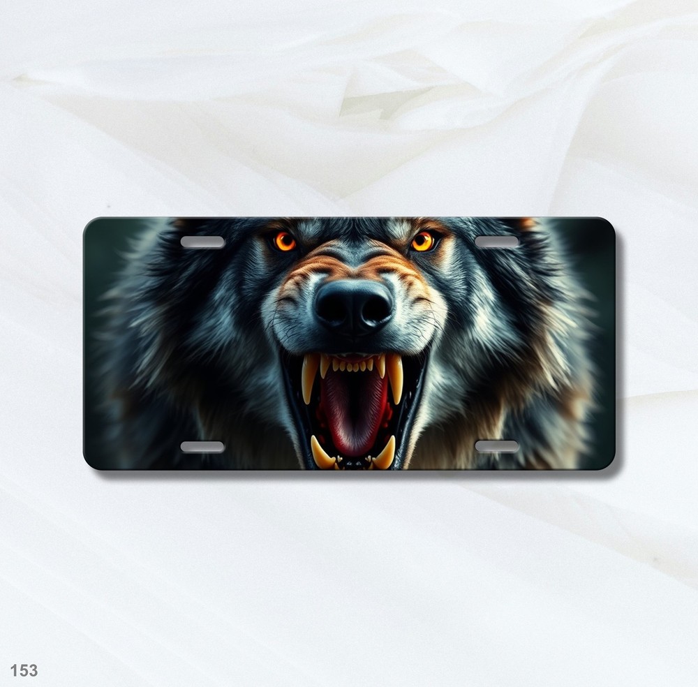 Hyperrealistic Wolf License Plate Fierce Expression Customizable Front Plate Hol