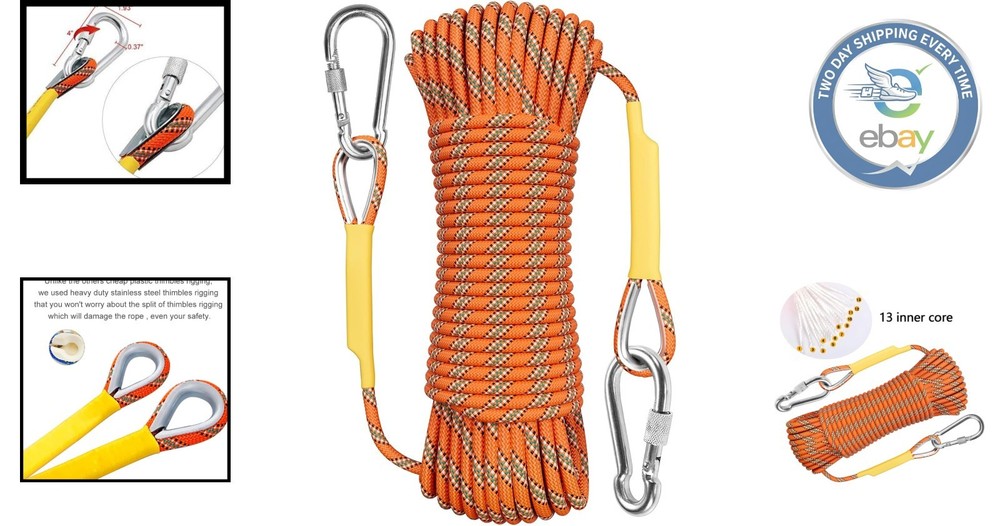 32FT Static Climbing Rope - Low-Sliding, High Strength for Safety