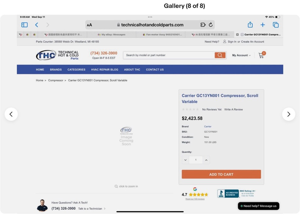 Carrier GC13YN001 Compressor, Scroll Variable
