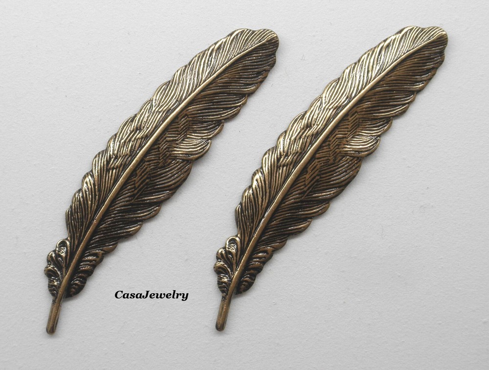#2173 SMALL ANTIQUED GOLD DETAILED FEATHER COMPONENT - 2 Pcs