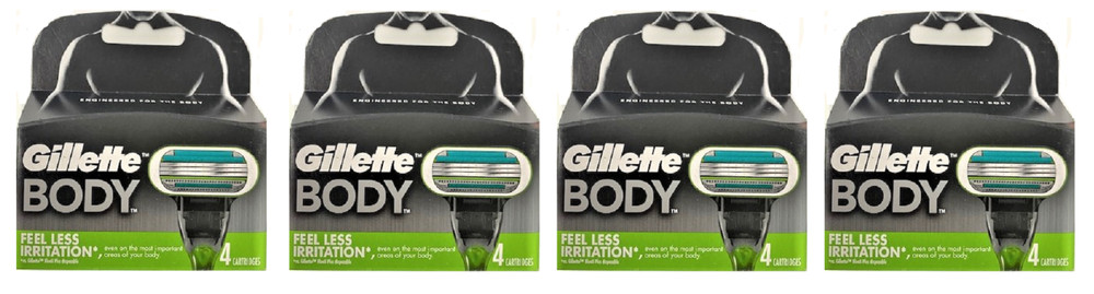 Gillette Body Razor Blade Refills, Shower Safe, 4 Cartridges (4 Pack)