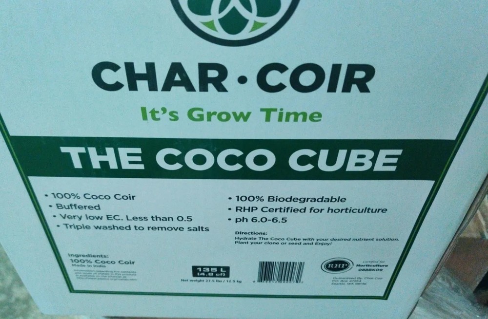 Char Coir Coco Cube RHP It's Growing Time Certified Coco Coir, Case of 32