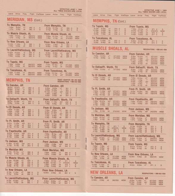 Sunbelt Airlines timetable 1984/06/01