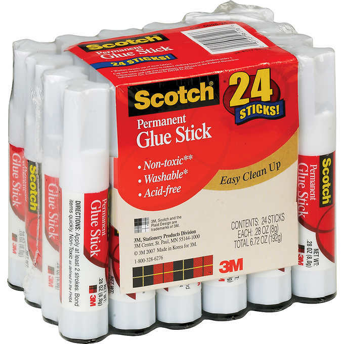 Scotch Permanent Glue Stick, 0.28 oz, 24 Count