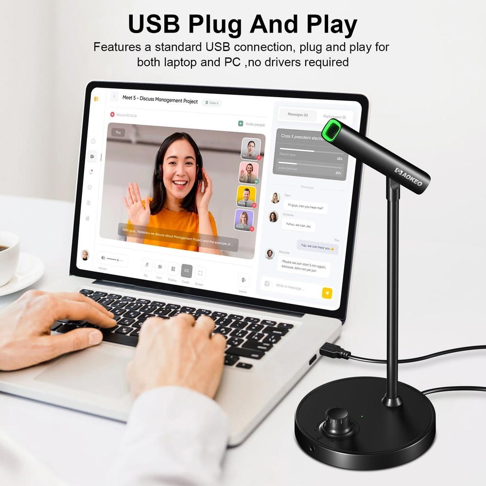 USB Microphone, Gaming Microphone for PC with Volume Control Buttons for Reco...